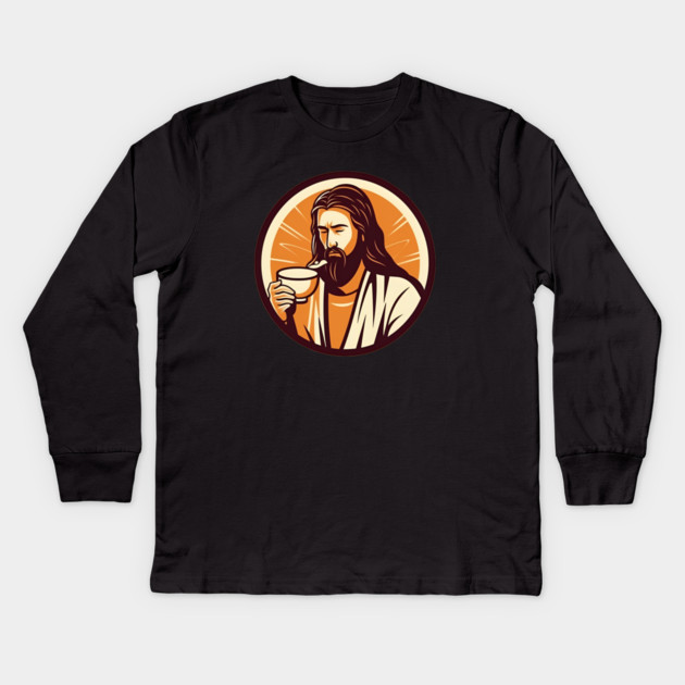 Christian Jesus Drinking Tea Kids Long Sleeve T-Shirt by logiamerch