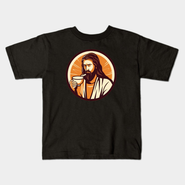 Christian Jesus Drinking Tea Kids T-Shirt by logiamerch