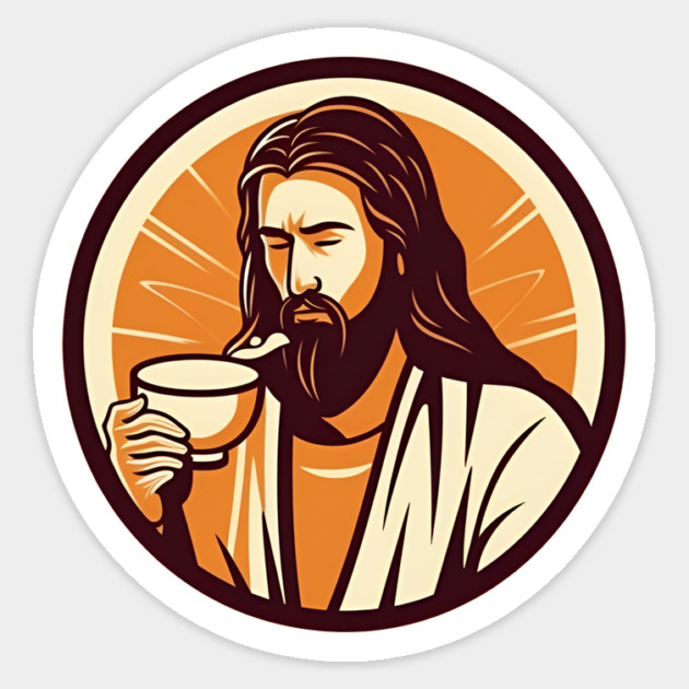 Christian Jesus Drinking Tea Sticker by logiamerch