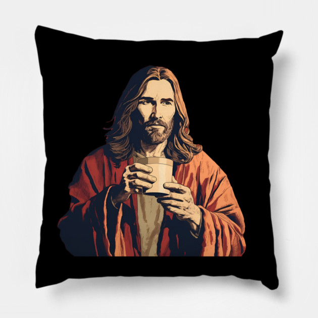 Christian Jesus Drinking Tea Pillow by logiamerch