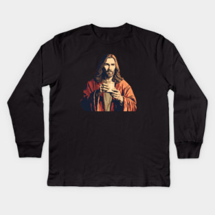 Christian Jesus Drinking Tea Kids Long Sleeve T-Shirt