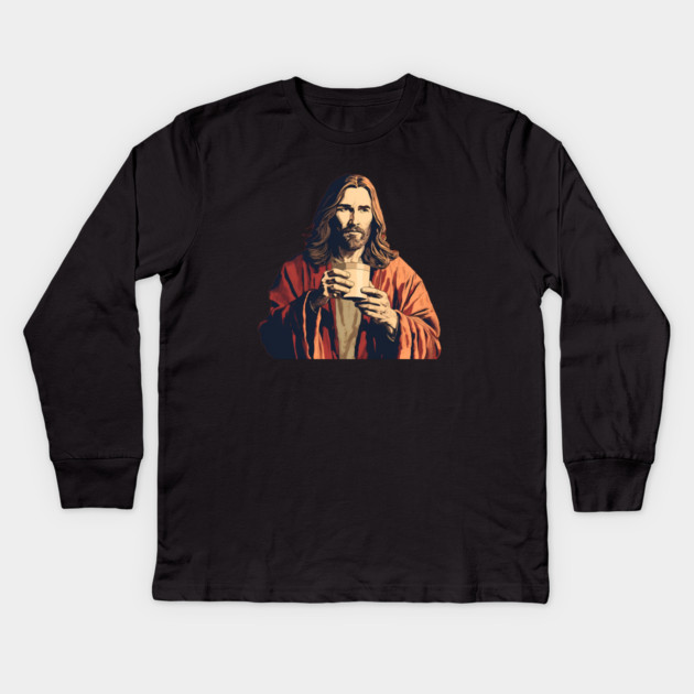 Christian Jesus Drinking Tea Kids Long Sleeve T-Shirt by logiamerch