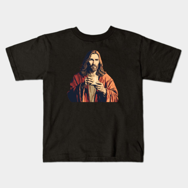 Christian Jesus Drinking Tea Kids T-Shirt by logiamerch
