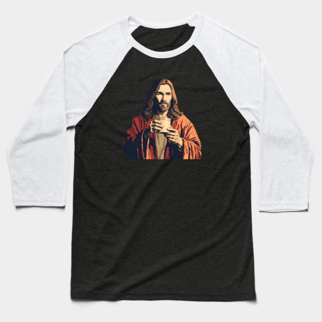 Christian Jesus Drinking Tea Baseball T-Shirt by logiamerch