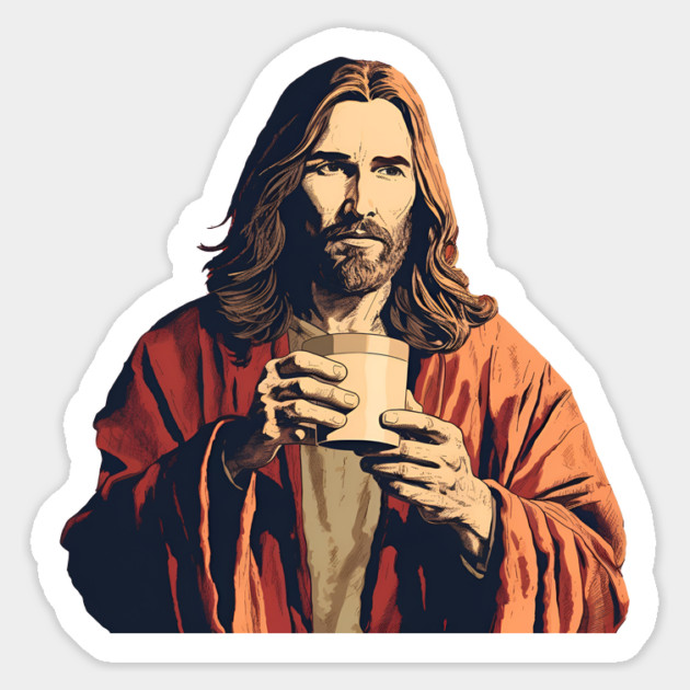 Christian Jesus Drinking Tea Sticker by logiamerch