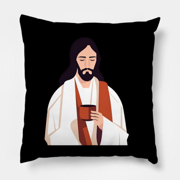 Christian Jesus Drinking Tea Pillow by logiamerch