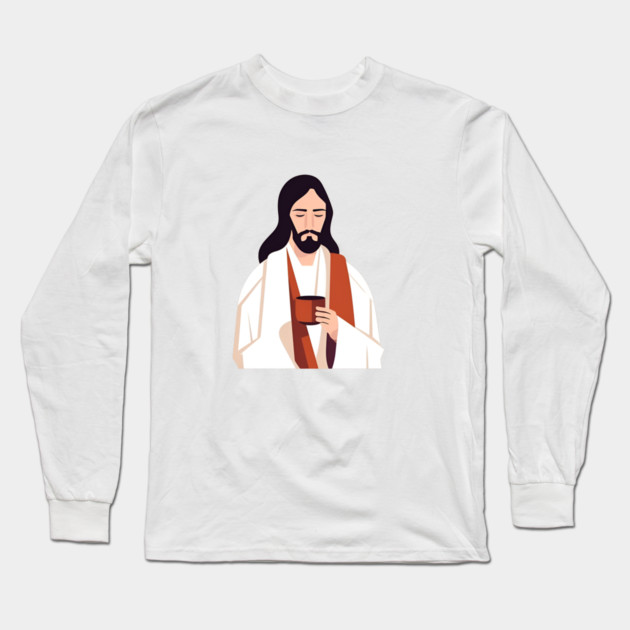 Christian Jesus Drinking Tea Long Sleeve T-Shirt by logiamerch