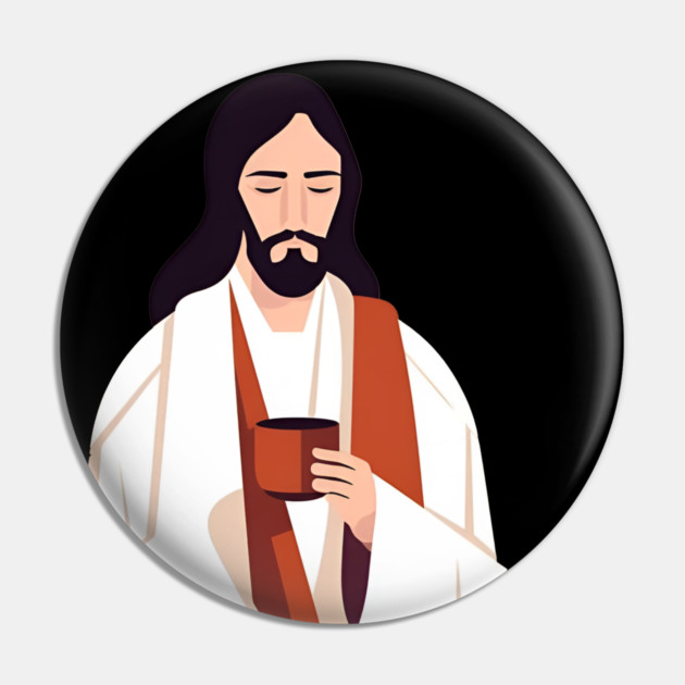 Christian Jesus Drinking Tea Pin by logiamerch
