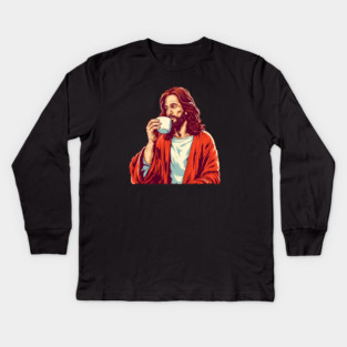 Christian Jesus Drinking Tea Kids Long Sleeve T-Shirt