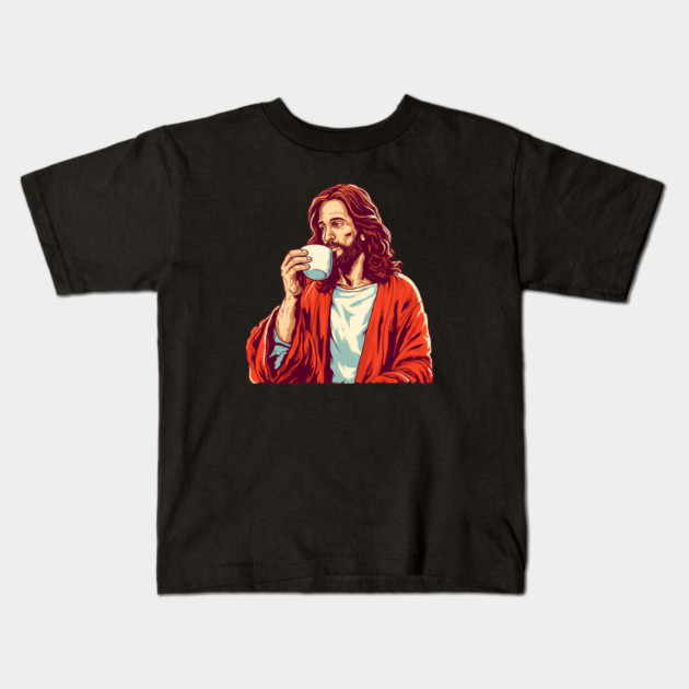 Christian Jesus Drinking Tea Kids T-Shirt by logiamerch