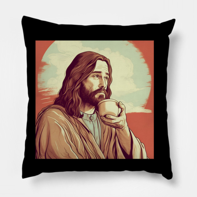 Christian Jesus Drinking Tea Pillow by logiamerch