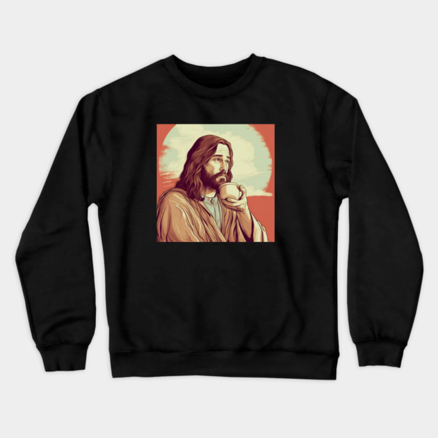 Christian Jesus Drinking Tea Crewneck Sweatshirt by logiamerch