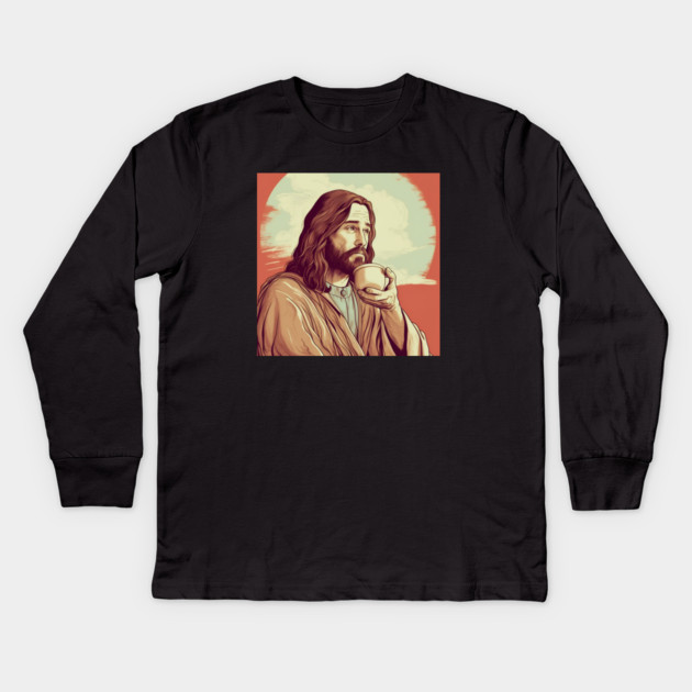 Christian Jesus Drinking Tea Kids Long Sleeve T-Shirt by logiamerch