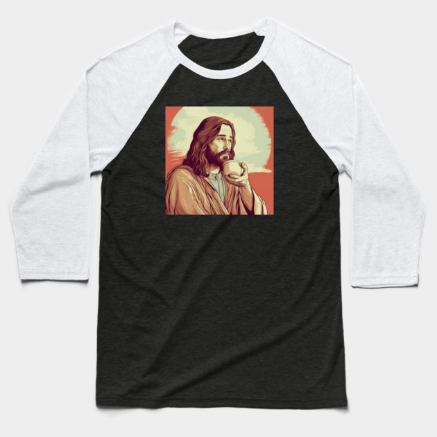 Christian Jesus Drinking Tea Baseball T-Shirt by logiamerch