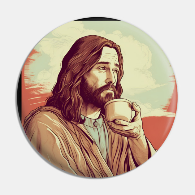 Christian Jesus Drinking Tea Pin by logiamerch