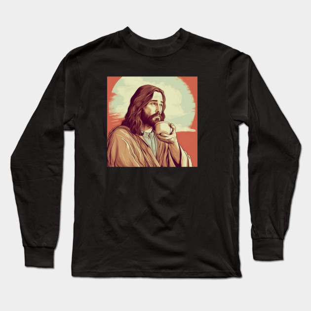 Christian Jesus Drinking Tea Long Sleeve T-Shirt by logiamerch
