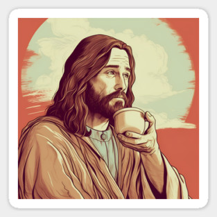 Christian Jesus Drinking Tea Sticker