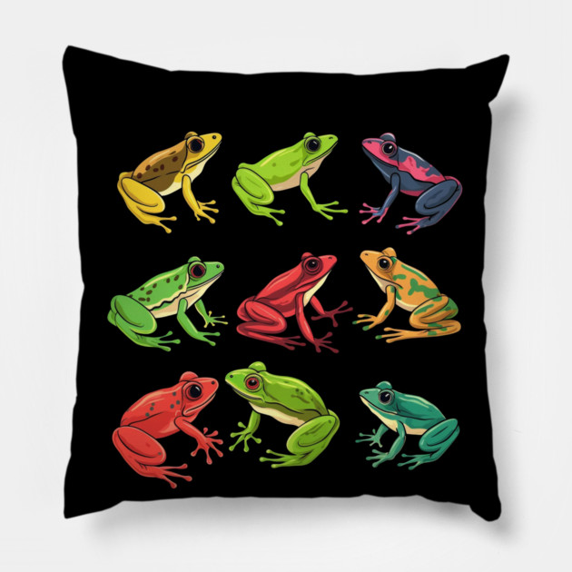 Colorful Frogs, Tropical Animal, Love Frogs Pillow by logiamerch
