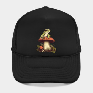 Green Frog sitting on mashroom, Cottagecore Hat