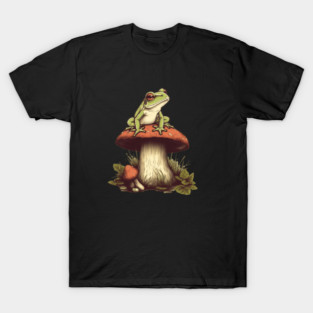 Green Frog sitting on mashroom, Cottagecore T-Shirt