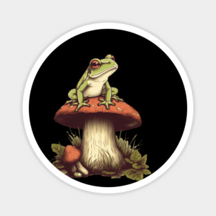Green Frog sitting on mashroom, Cottagecore Magnet