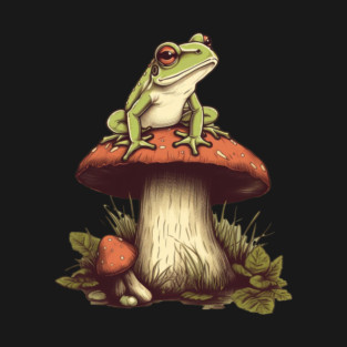 Green Frog sitting on mashroom, Cottagecore T-Shirt