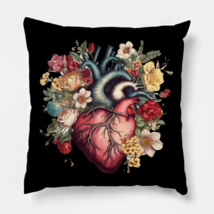 Floral Covered, Human Heart, Love Flowers Pillow