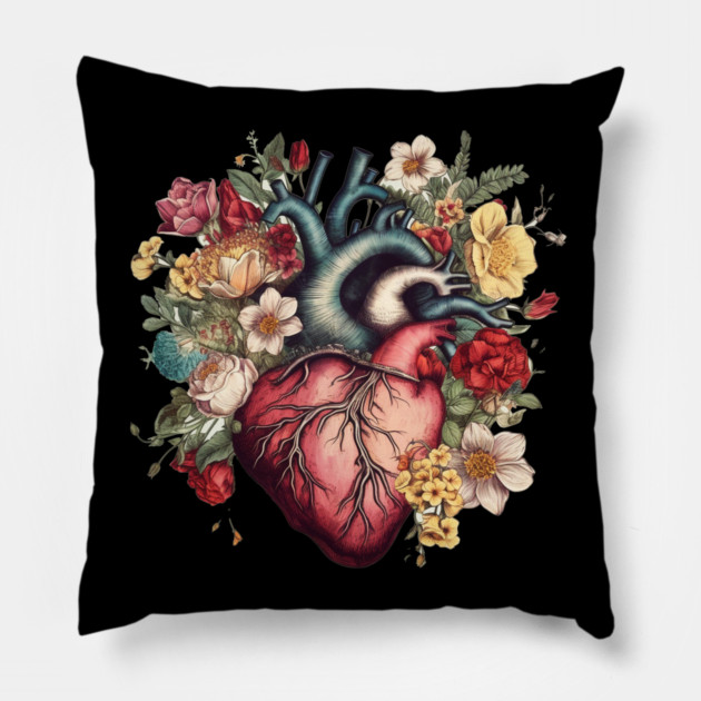 Floral Covered, Human Heart, Love Flowers Pillow by logiamerch