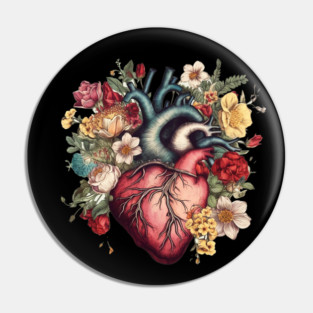 Floral Covered, Human Heart, Love Flowers Pin
