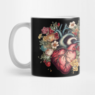 Floral Covered, Human Heart, Love Flowers Mug