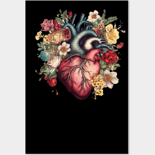 Floral Covered, Human Heart, Love Flowers Wall Art by logiamerch