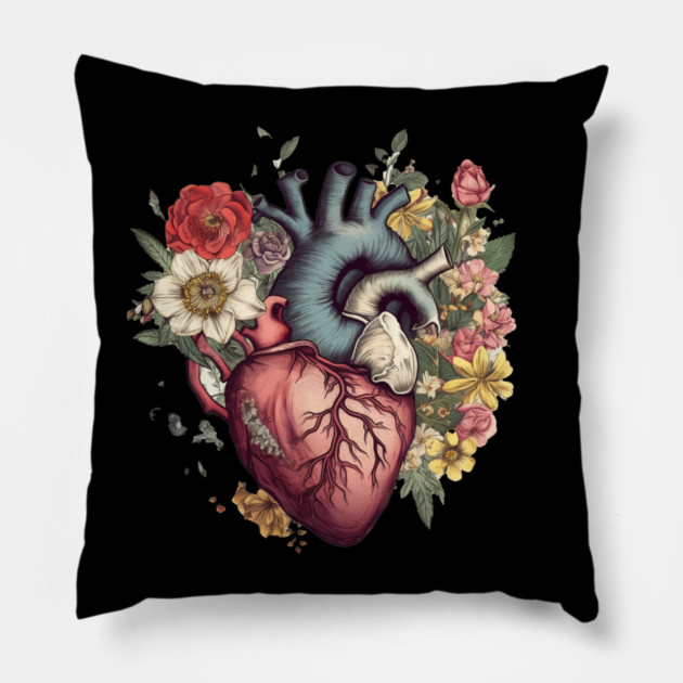 Floral Covered, Human Heart, Love Flowers Pillow by logiamerch