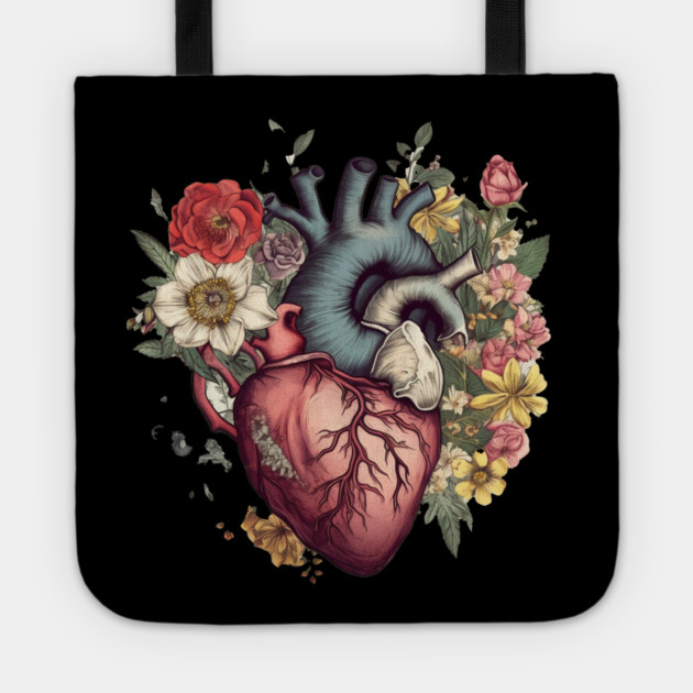 Floral Covered, Human Heart, Love Flowers Tote by logiamerch