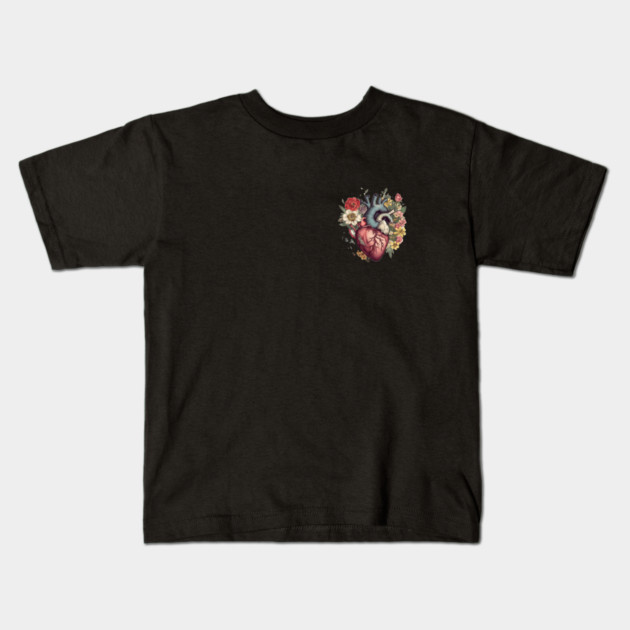 Floral Covered, Human Heart, Love Flowers Kids T-Shirt by logiamerch