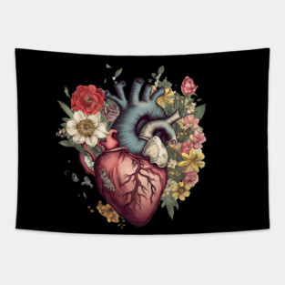Floral Covered, Human Heart, Love Flowers Tapestry