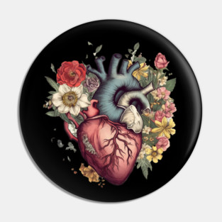 Floral Covered, Human Heart, Love Flowers Pin