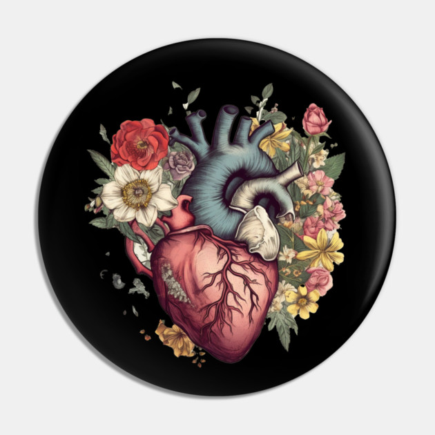 Floral Covered, Human Heart, Love Flowers Pin by logiamerch