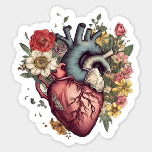 Floral Covered, Human Heart, Love Flowers Sticker