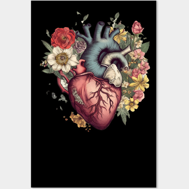 Floral Covered, Human Heart, Love Flowers Wall Art by logiamerch