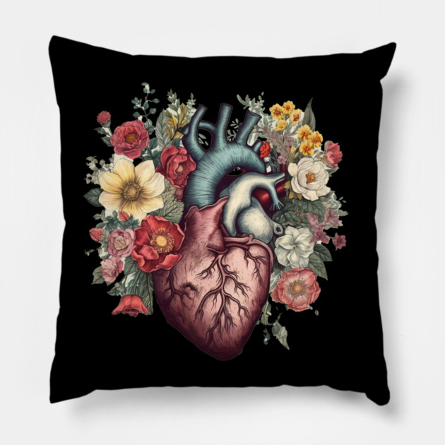 Floral Covered, Human Heart, Love Flowers Pillow by logiamerch