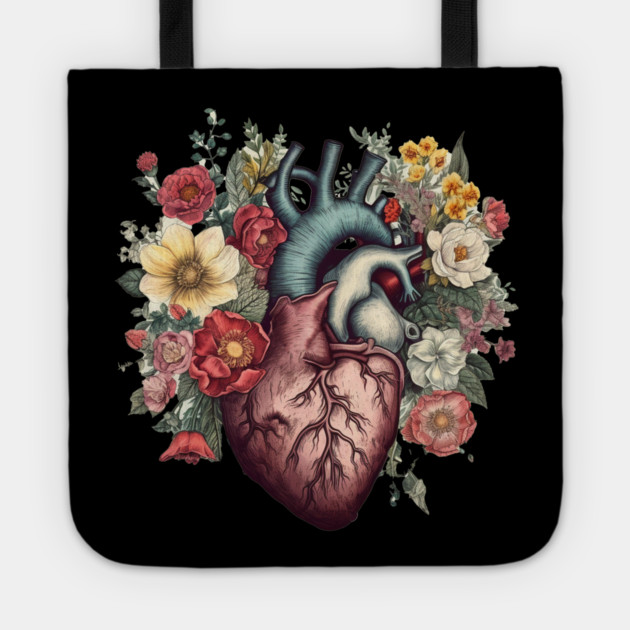 Floral Covered, Human Heart, Love Flowers Tote by logiamerch