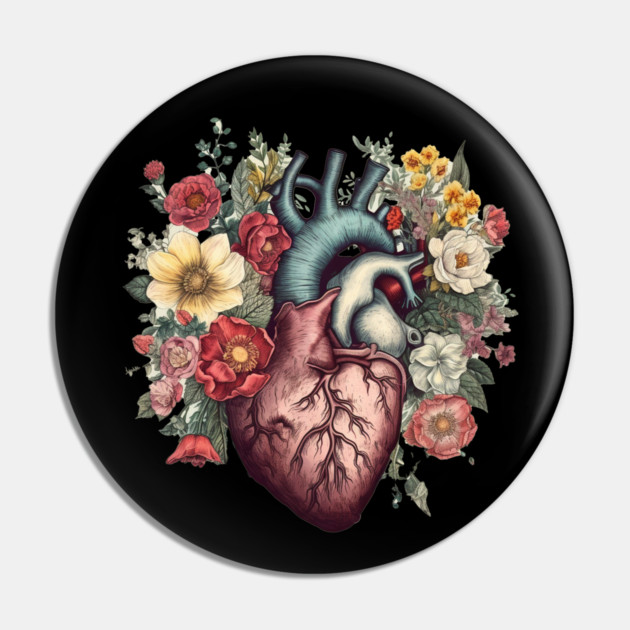Floral Covered, Human Heart, Love Flowers Pin by logiamerch