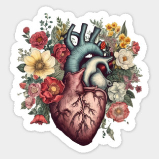 Floral Covered, Human Heart, Love Flowers Sticker