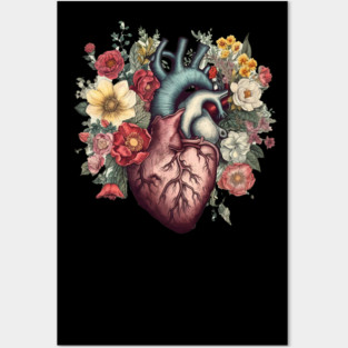 Floral Covered, Human Heart, Love Flowers Posters and Art