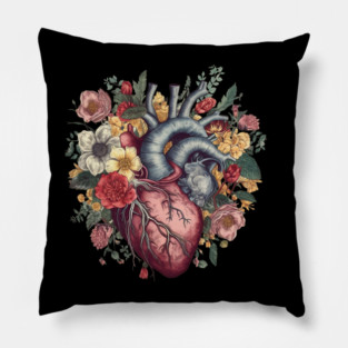 Floral Covered Human Heart, Love Flowers Pillow
