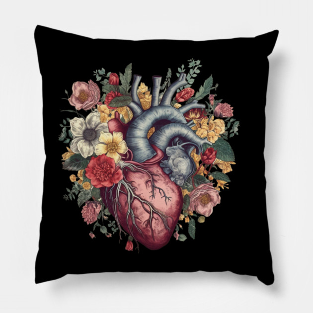 Floral Covered Human Heart, Love Flowers Pillow by logiamerch
