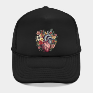 Floral Covered Human Heart, Love Flowers Hat