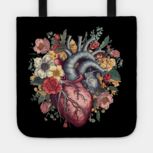Floral Covered Human Heart, Love Flowers Tote