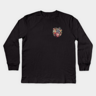 Floral Covered Human Heart, Love Flowers Kids Long Sleeve T-Shirt