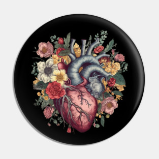 Floral Covered Human Heart, Love Flowers Pin